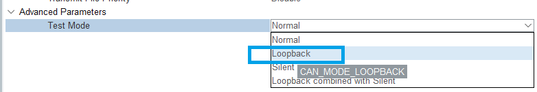 Figure 9. Configuring CAN in Loop Back mode