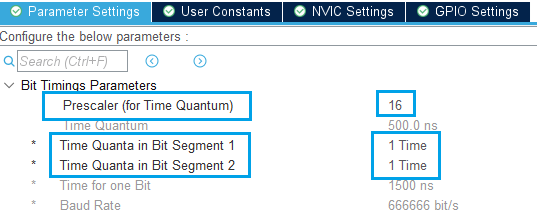 Figure 13. Default CAN timing configuration in STM32CubeMX