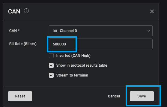 Figure 21. CAN configuration with Saleae logic analyzer