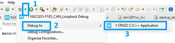 Figure 22. Start a debug session of the application in STM32CubeIDE