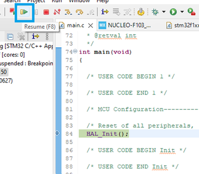 Figure 24. Running the application on STM32CubeIDE