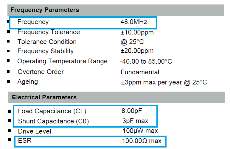 Figure 6. A screenshot from LFXTAL081620 crystal datasheet