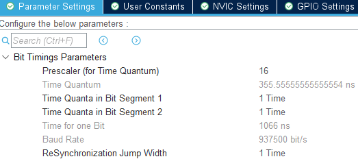 Figure 13. Default CAN timings in STM32CubeMX