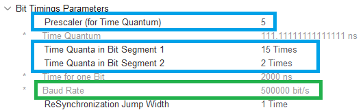 Figure 21. Setting the CAN timing parameters in STM32CubeMX