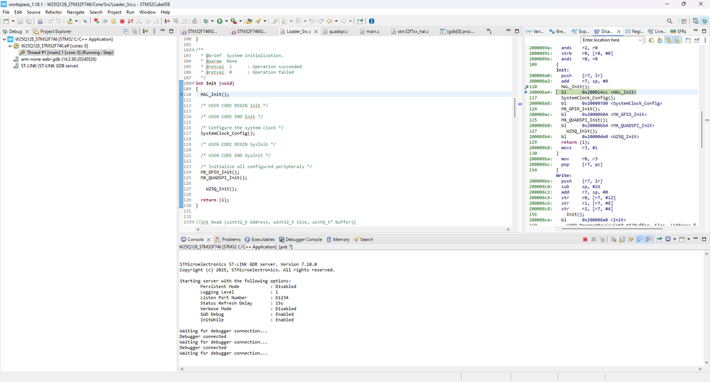 after stepin (debugger remains running)