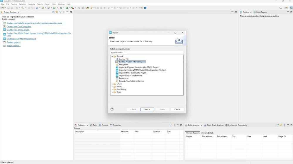 Figure 27: Import the project inside STM32CubeIDE