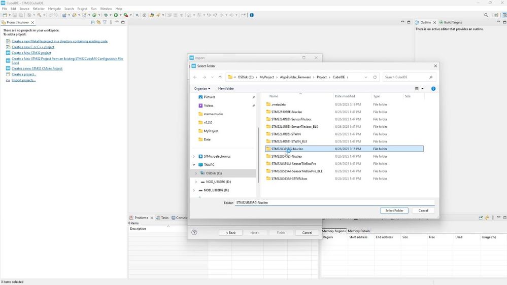 Figure 28: Select root directory to your STM32U3 firmware location