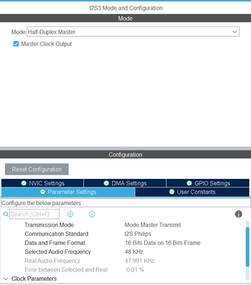 I2S Parameter Settings