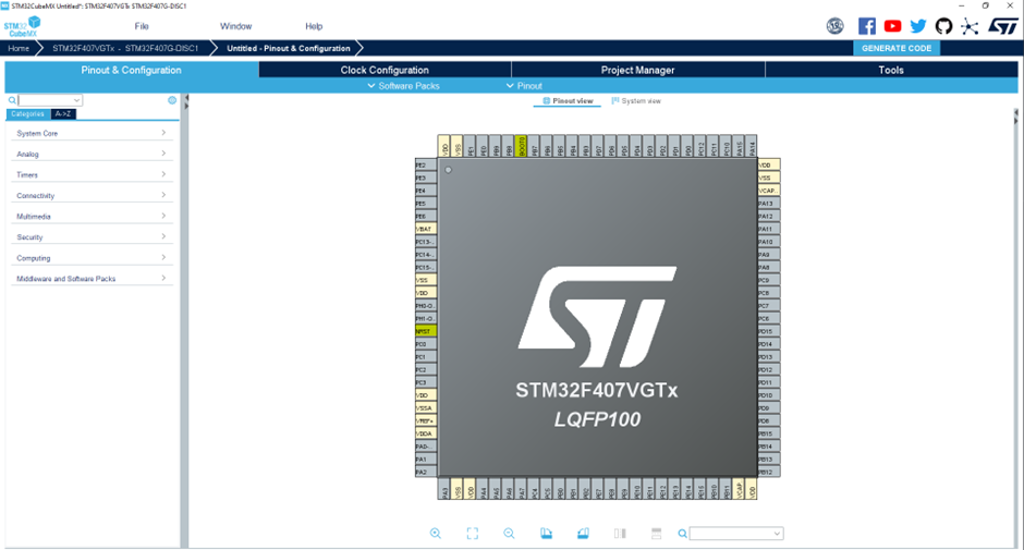 Figure 3: ioc configuration: Empty STM32CubeMX project.