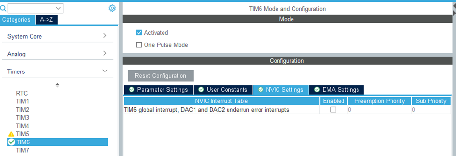 Figure 12: ioc configuration: timer 6 interrupt configuration.