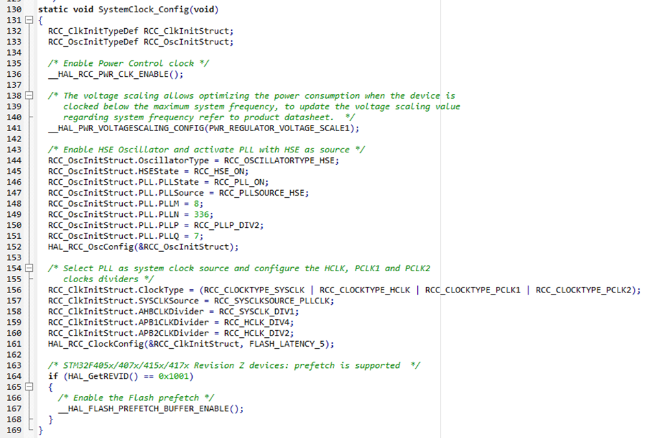 Figure 13: Original source code without the ioc: MCU clock configuration.