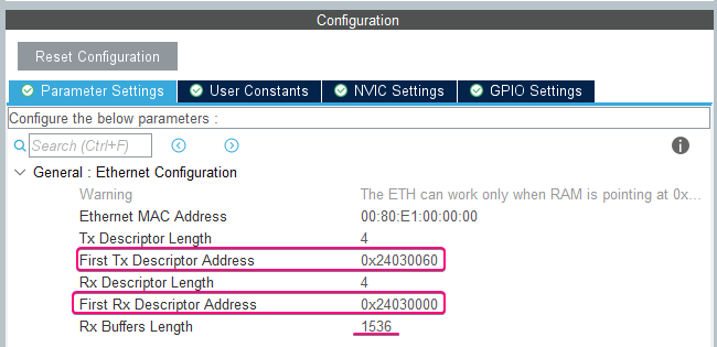 Figure 5 – Ethernet configuration