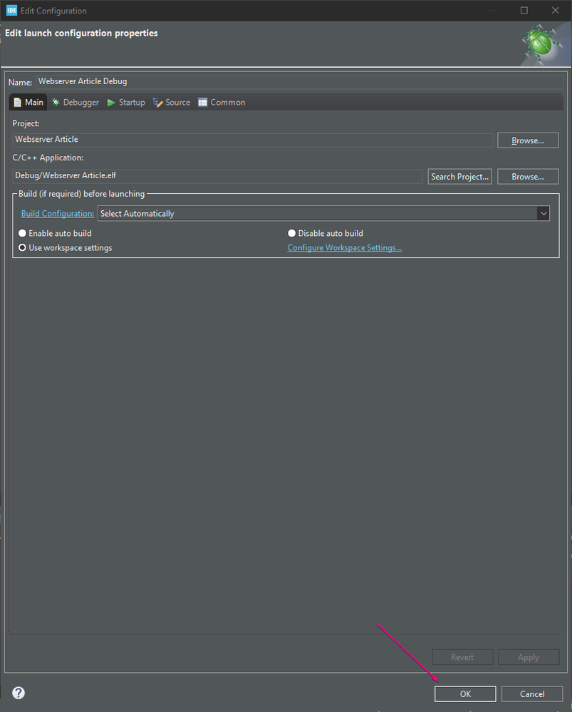 Figure 25 – Debug configuration tab